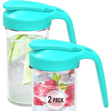 Masontops Multi Pour Top Mason Jar Lid with Handle - Teal Wide Mouth Mason Jar Spout Lid  - Ball Mason Jar Pitcher Lid with Handle and Flip Cap – 2 Pack