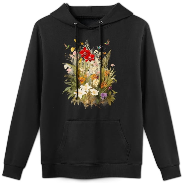 Sudadera con capucha floral de estilo retro con temática de pintura al óleo. Corte holgado, estilizador, unisex y versátil para diario.(S)