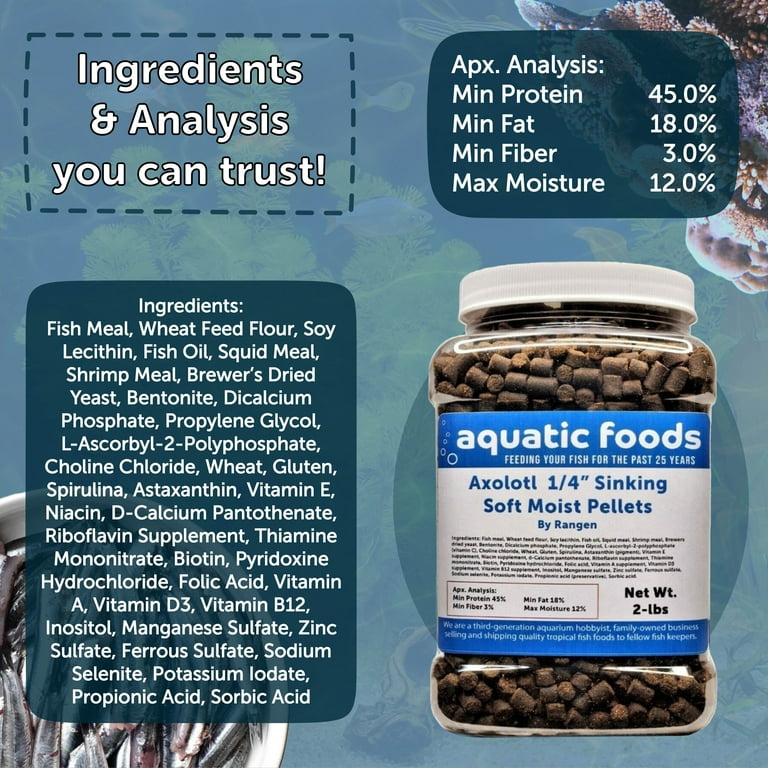 Aquatic Foods Inc. Spirulina Sinking Pellets – For Axolotls, Shrimp, Snails & Bottom Fish, USA Made, Bulk Grade