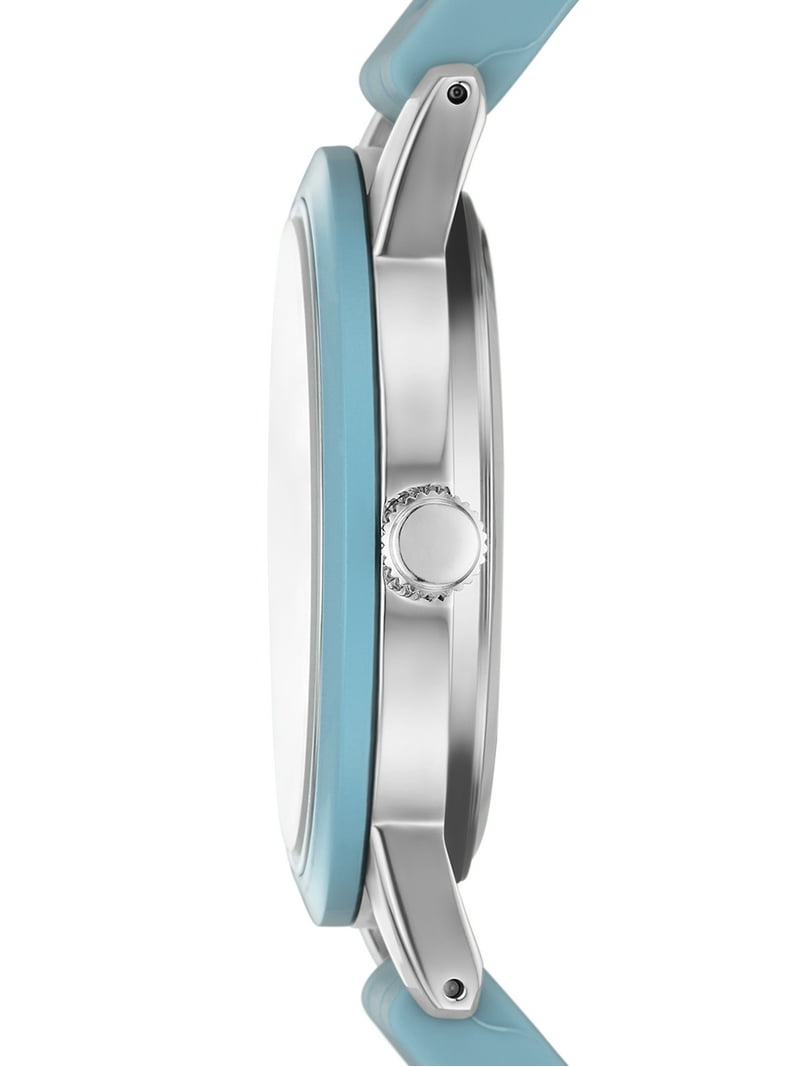 Time and Tru Ladies Watch with Silver Round Case, Light Blue Bezel