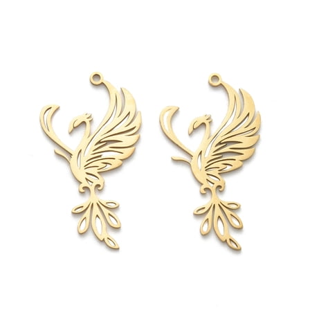 201 Stainless Steel Pendants Laser Cut Phoenix Charm Golden 30.5x16.5x1mm Hole: 1.2mm
