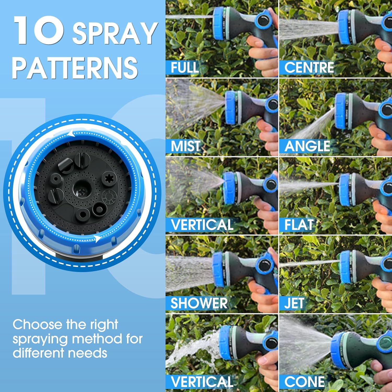 Garden Hose Nozzle, Adjustable 10 Spray Patterns High Pressure Hose Sprayer, Slip Resistant Water Spray Nozzle for Plants Lawn Car Washing and Pet Shower