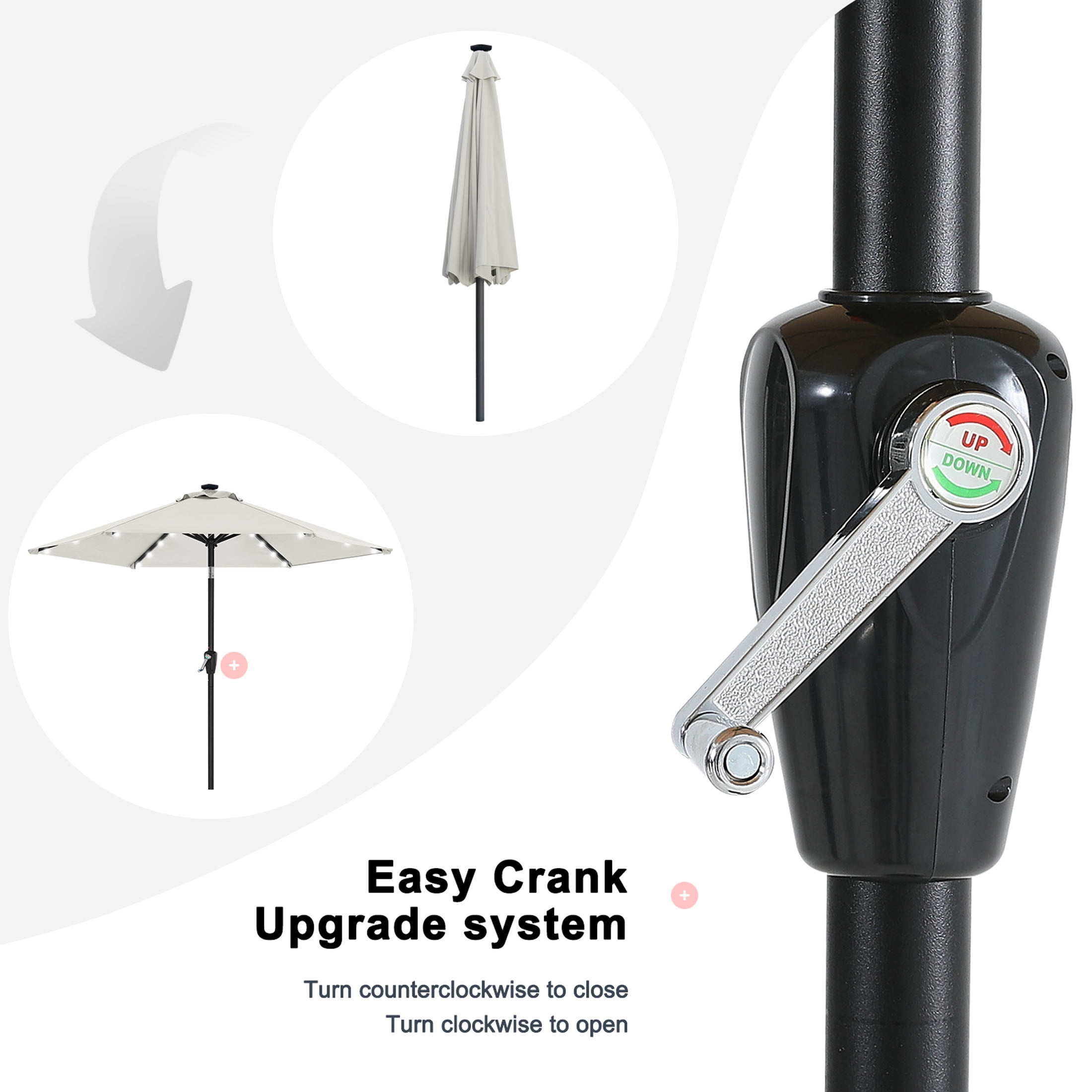 MASTERCANOPY 7.5ft Solar Patio Umbrella with LED Lights Tilt and Crank, Light Beige