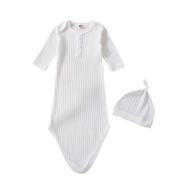 xiaxaixu Baby’s Fashion Solid Color Waffle Button Swaddle and Hat Set