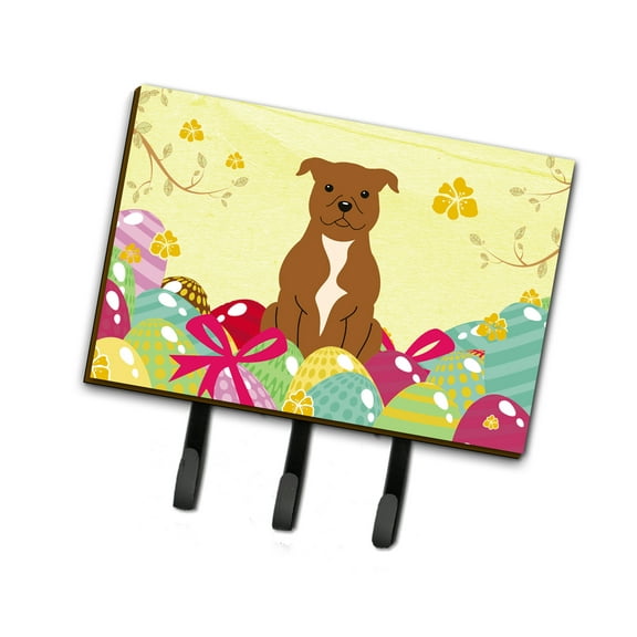 Carolines Treasures BB6047TH68 Easter Eggs Staffordshire Bull Terrier Brown Leash or Key Holder Triple multicolor