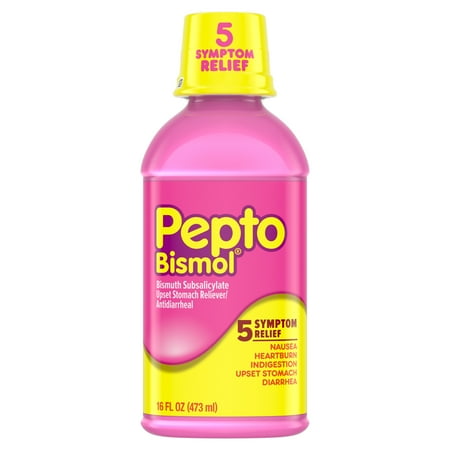 Pepto Bismol Liquid for Nausea, Heartburn, Indigestion, Upset Stomach, and Diarrhea Relief, Original Flavor 16 oz