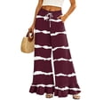 thumbnail image 2 of Striped Palazzo Pants Women Casual Oversized Gaucho Wide Leg Ruffle Flowy Pants with Pockets Baggy Vacation Summer Petite Pull On Pants Wine XL, 2 of 7