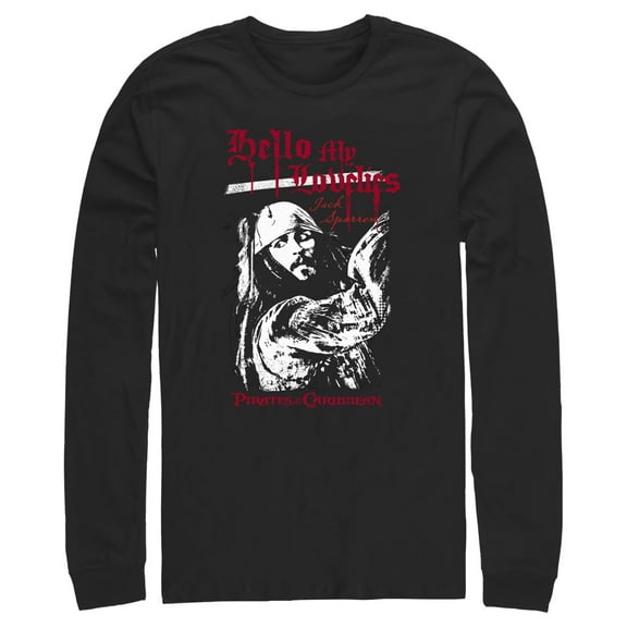 Men's Pirates of the Caribbean: Curse of the Black Pearl Jack Sparrow Hello My Lovelies  Long Sleeve Shirt Black Medium