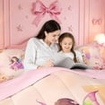 thumbnail image 4 of meiyoeat Watercolor Ombre Monogram J Full Size Comforter Sets,Cute Cartoon Princess Elf Bedding Comforter Set For Girl,Pink Reversible,3-Piece,1 Comforter and 2 Pillowcases, 4 of 7