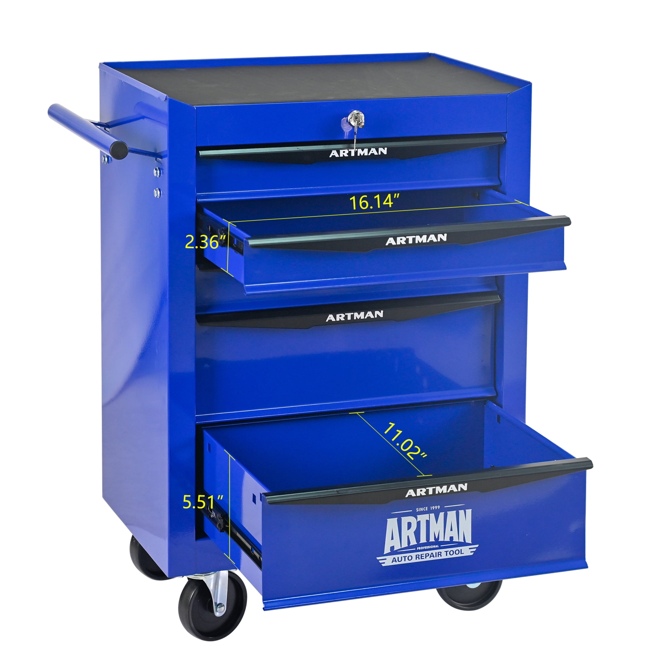Noble House 5-Drawer Mobile Steel Tool Organizer with Key Lock, Ball Bearing Slide Storage Cabinet Box, Blue
