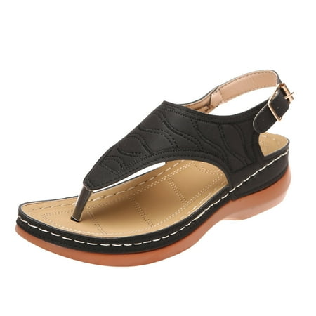 CHOII Clearance Fashion Color Matching Wear-Resistant Open Toe Women Sandals Flip Flops for Women Summer Casual Wedge Sandals Shoes Ankle Strap Sandals Thong Sandals Black/8.5
