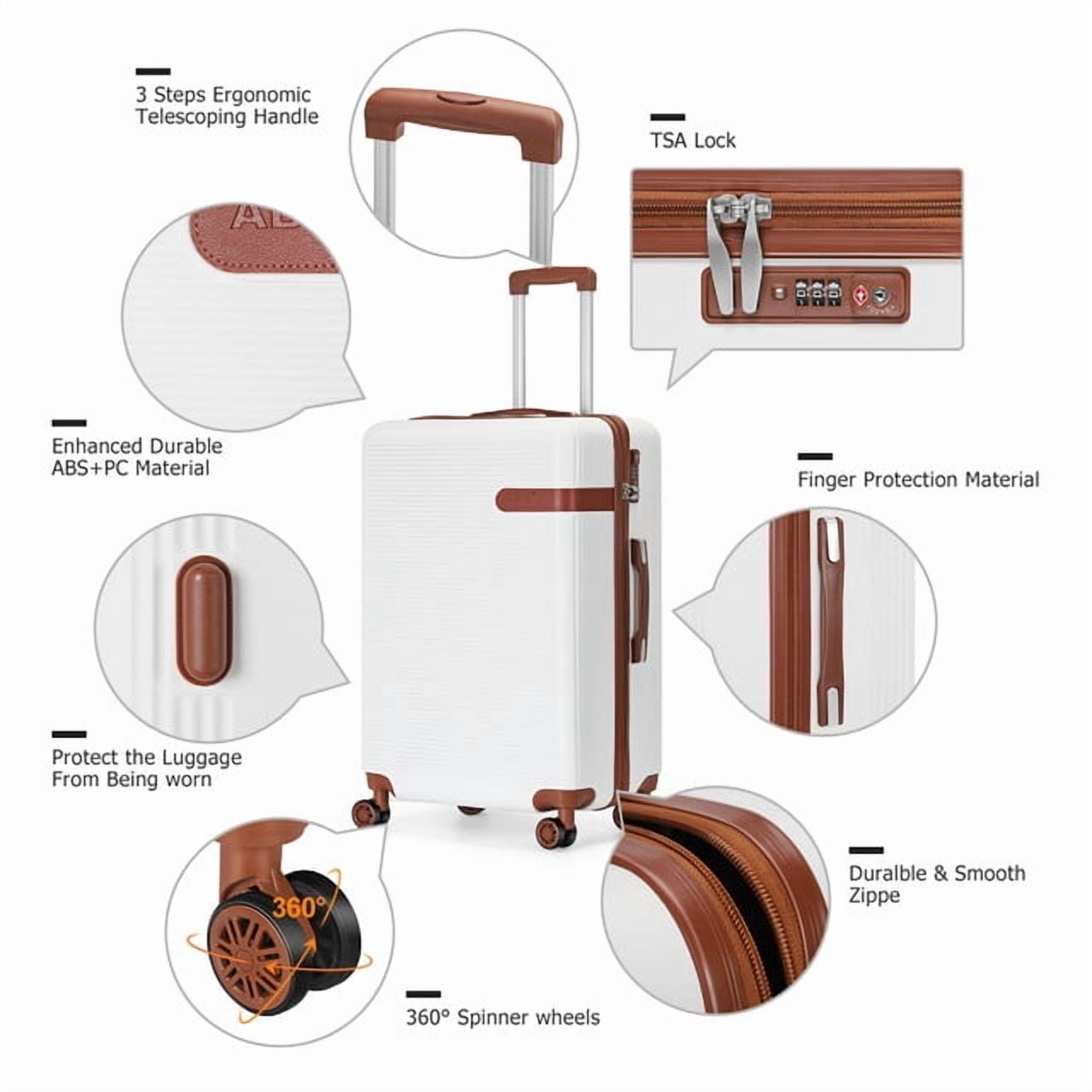 Hikolayae Coast Collection Hardside Spinner Luggage Sets in White, 3 Piece - TSA Lock