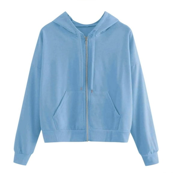 Oalirro Fashion Womens Hoodies Fall and Winter Oversized Crewneck Sweatshirt Women Crew Neck Zip up Long Sleeve Trendy Tops For Women 2023 with Pocket Cropped Sweaters For Women Blue