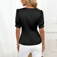 thumbnail image 4 of Pounoo Women's Tops Satin V-Neck Wrap Front Short Sleeve Blouses Elegant Office Vibe Lightweight Stretchy Slim Fit Outfits Gift, 4 of 7
