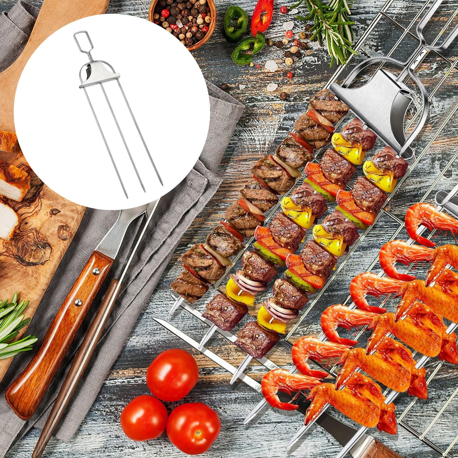 Corn On The Cob Skewers 1 PC Stainless Steel Corn Cob Skewer Sticks Wooden Chocolate Dipping Set 6 Flat Sewer Rod Kebab Barbecue Grill Long Stick 4pcs