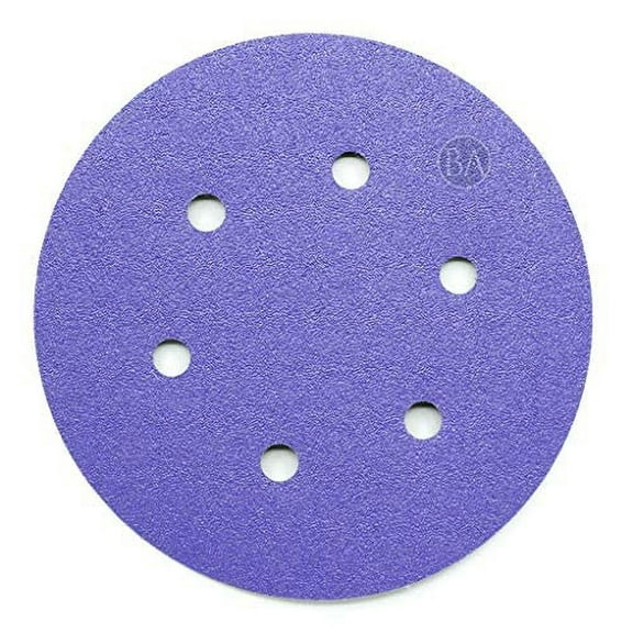 Benchmark Abrasives 6" Premium Ceramic 6 Holes Film Backed Hook and Loop Discs (50Pack) - 40 Grit