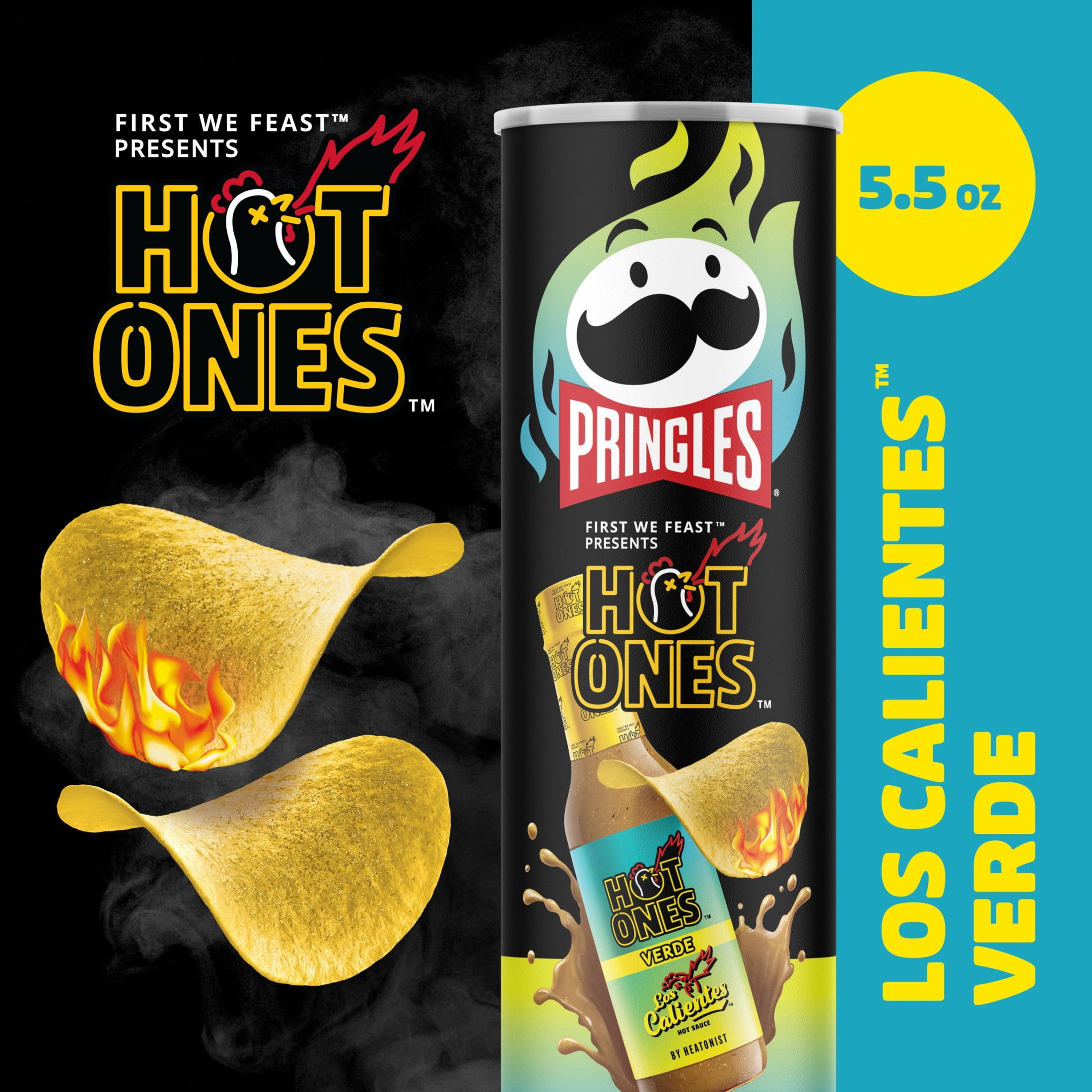 (14 pack) Pringles Hot Ones Verde Potato Crisps Chips, Spicy Snacks, 5.5 oz
