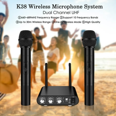 - UHF Wireless Microphone System, ELEGIANT Mini Easy to Use Bluetooth Microphone Dual Channel Karaoke Wireless Mic System Singing Machine for Outdoor