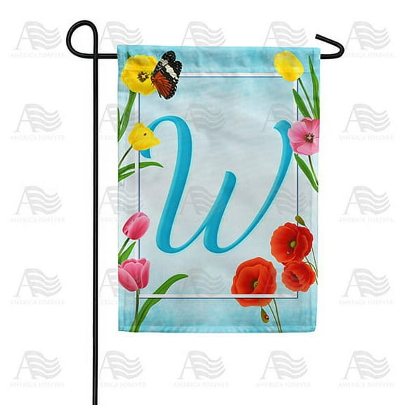 America Forever Spring Monogram Garden Flag Letter W 12.5 x 18 inches Double Sided Vertical Outdoor, Yard, Lawn, Beautiful Summer Spring Flowers, Tulip, Ladybug, Bees Garden Flag