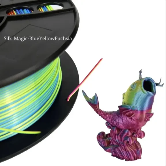 PLA Magic Triple-Color Silk Filament for 3D Printers,1kg (Red-Yellow-Blue)