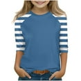 thumbnail image 1 of zbxnLI Girls 3/4 Sleeve Tops Color Block Striped Crewneck T-Shirts Little Girls Fall Tees Tops, 1 of 7