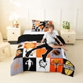 thumbnail image 2 of Castle Fairy Basketball Print Checkered Twin Comforter Sets 2pcs, Vintage Watercolor Splash Bedding Set, Orange Black White,Black Reversible,1 Comforter and 1 Pillowcase, 2 of 6