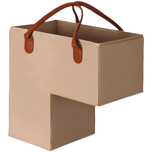 Stair Basket, Foldable Stair Storage Basket for Carpeted Stairs, L-Shape Felt Organizer with Leather Handles for Laundry Toys and Blankets, Space-Saving Tool for Home Organization