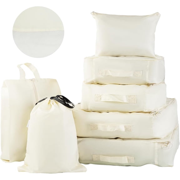7 Set Packing Cubes for Travel Organization,Packing Organizers for Suitcases,Travel Accessories Luggage Organizer Set (Beige)