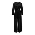 thumbnail image 5 of Jumpsuit Women Long Sleeve Sparkly Jumper V Neck Belted Wide Leg Pants Sets Evening Jumpsuit,Black Polyester Jumpsuit For Women XL, 5 of 7