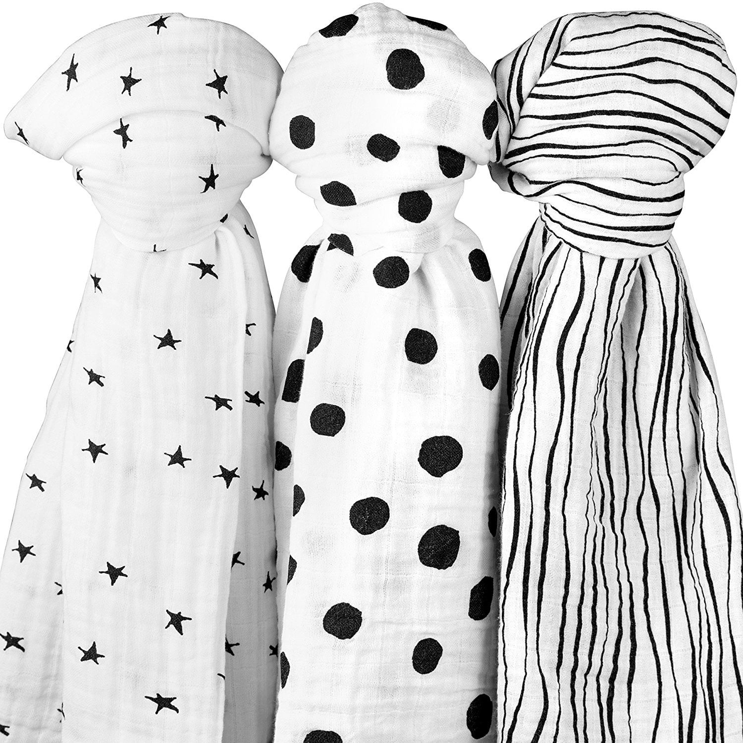 black and white muslin swaddle