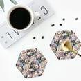 thumbnail image 4 of Fuzoiu Colorful Flowers Print Leather Coasters Set,Drink Coasters Set of 4,for Tabletop Protection, Durable PVC Coasters,Home Décor and Housewarming Gift-Hexagon, 4 of 6