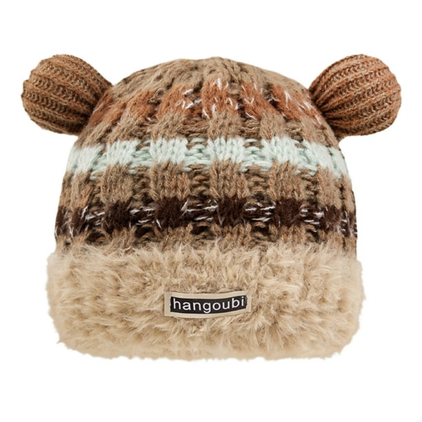 Sombreros de invierno para mujer, gorro de lana cálido, gorro de punto de oso para mujer, gorro de mujer
