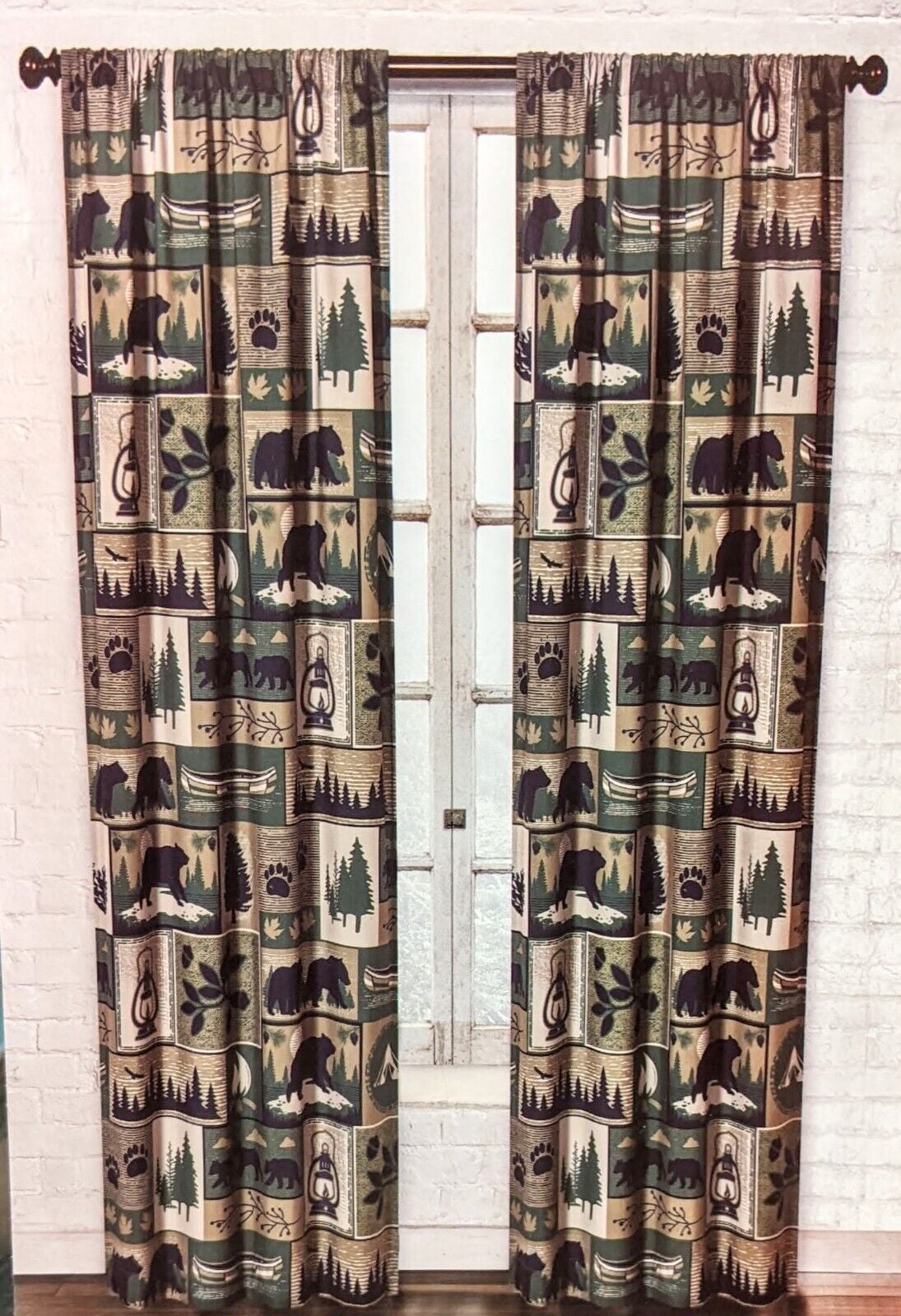BEAR CAMP Wilderness Cabin Window Curtain Panel Pair, 84" Long, by ...