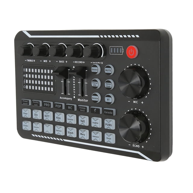 F998 Professional Live Sound Card, Voice Changing Noise Reduction Broadcast Sound Card, Chargeable Audio Mixer Board For Live Streaming Home KTV Karaoke