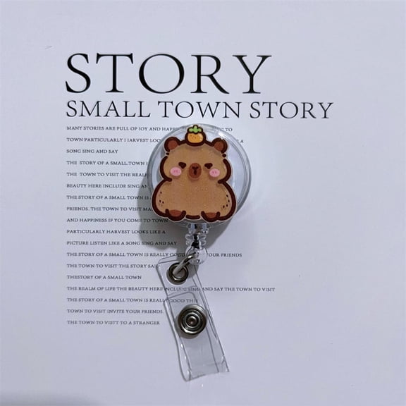 Cute Kapibala Acrylic Badge Reel Holder Retractable Alligator Clip ID Card Holder for Nurse Doctor Office Worker Teacher Student