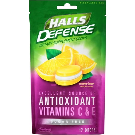HALLS Defense, Creamy Sugar Free Lemon Dietary Supplement Drops, 17 Pcs