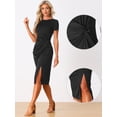 thumbnail image 2 of Unique Bargains Twist Front Dress for Women's Round Neck Short Sleeve Split Sheath Dresses S Black, 2 of 6