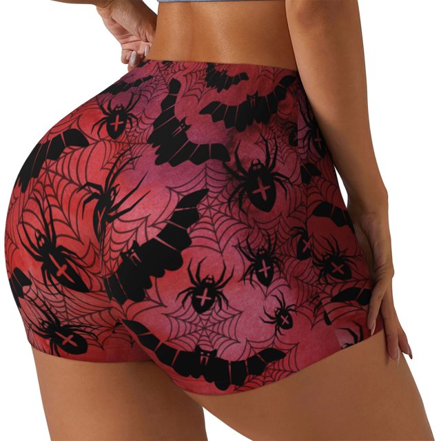 Balery Bats And Spiders Pantalones cortos de entrenamiento estampados para mujer, sin costuras, ajustados, para gimnasio, yoga, correr, deportes, ejercicio activo, fitness.-Small