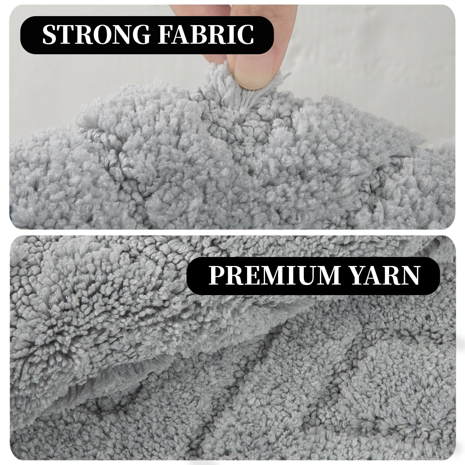 Yamaziot 3pcs Bathroom Rugs Set with U-Shaped Mat, Non Slip, Quick Drying, Ultra Soft and Water Absorbent Bath Rug Carpet Machine Washable Rug, Gray