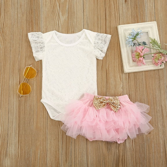 AURIGATE Baby Girl Clothes Skirt Infant Baby Girls Solid Lace Romper Tops Tulle Ruffle Skirts Set Outfits Clothes