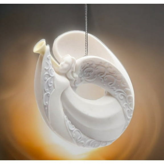 Ceramic Angel Ornament Playing Horn 3.5 Inch Religious