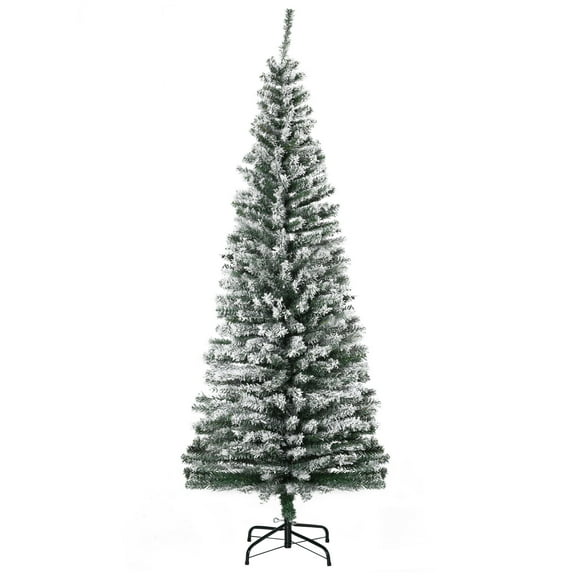 Christmas Trees HOMCOM 6' Tall Unlit Snow-Flocked Slim Artificial Christmas Tree with Realistic Branches and 492 Tips,Artificial Christmas Trees