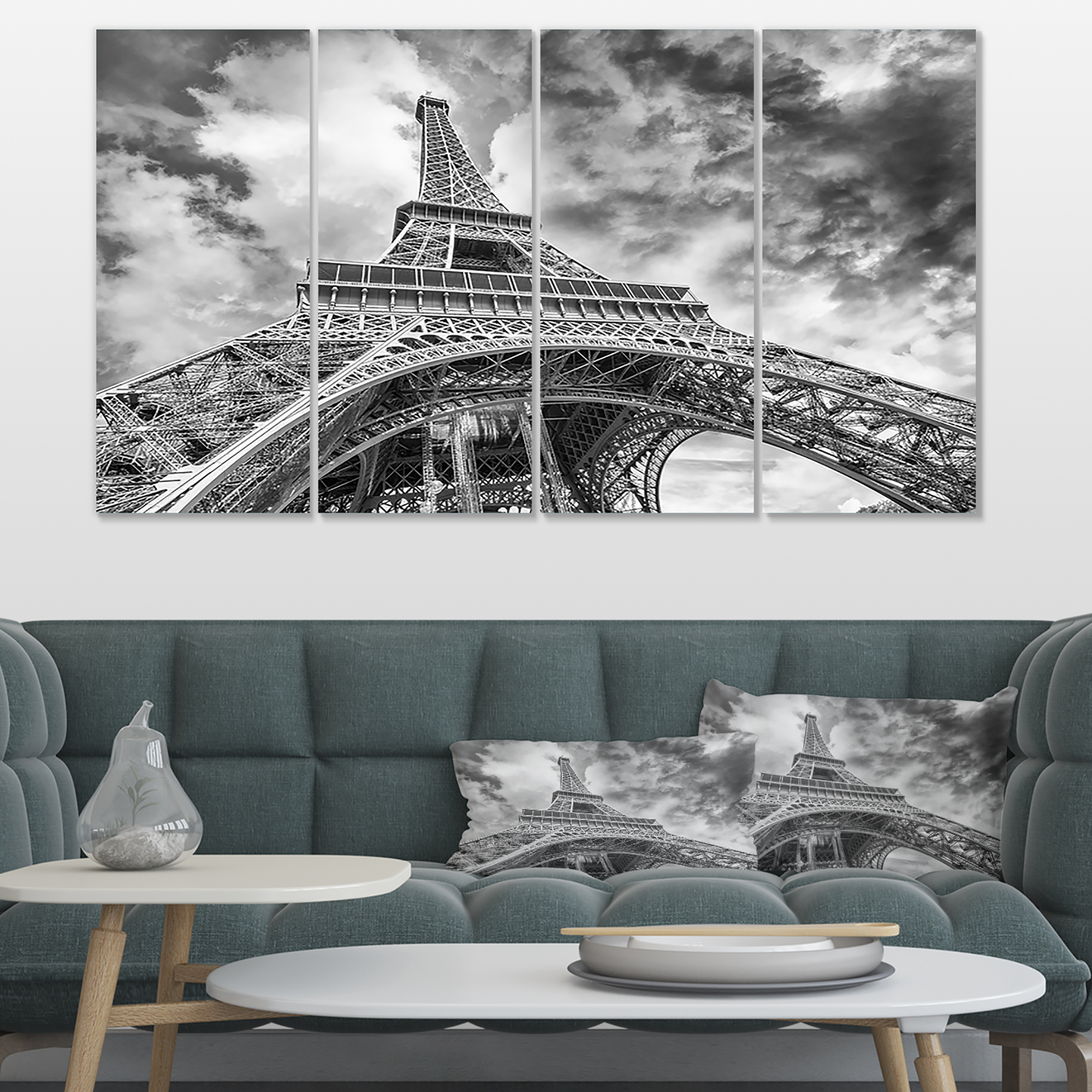 Designart 'Black and White View of Paris Paris Eiffel Tower ' Cityscape Canvas Print