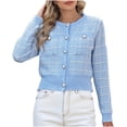 thumbnail image 3 of Women's Checkered Knit Cardigan Sweater Top with Pearl Buttons Casual Loose Fit Longline for Daily Wear Business Office and Vacation Outfits | CSEONE,Blue L, 3 of 9