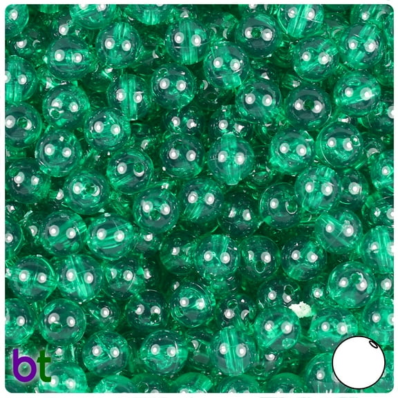 BeadTin Emerald Transparent 10mm Round Craft Beads (150pcs)