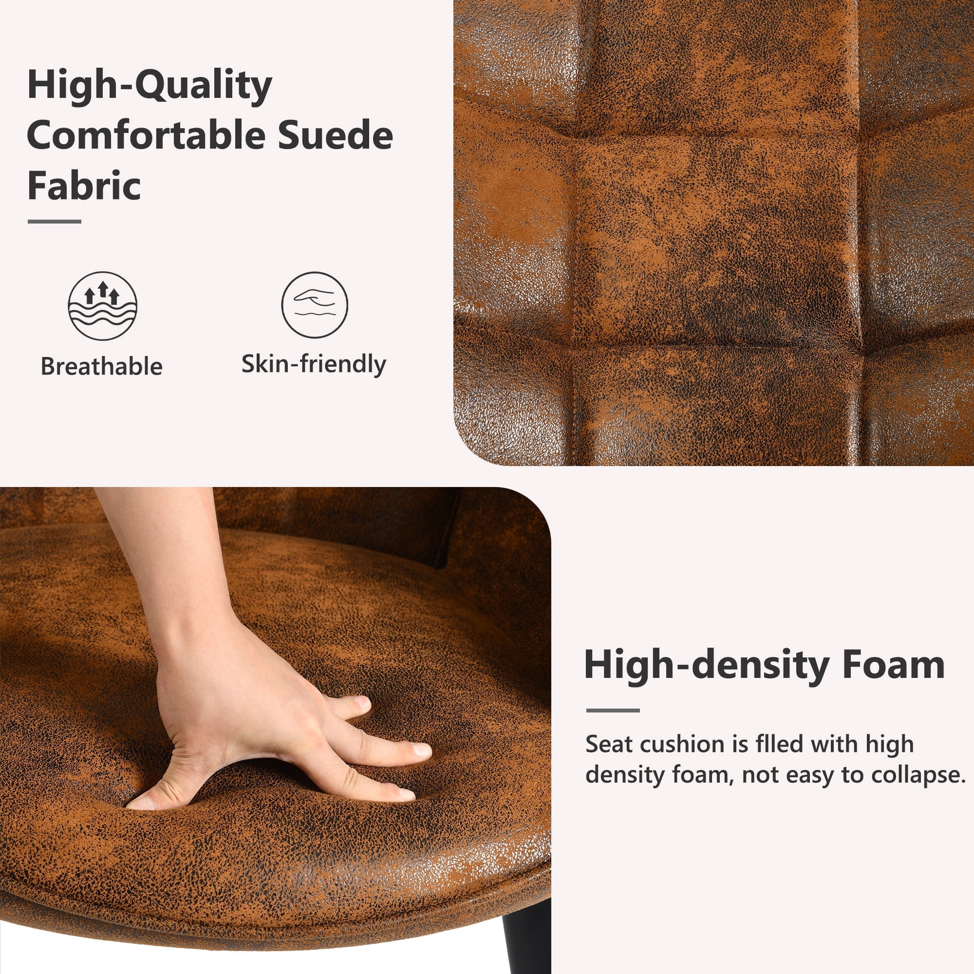 Homy Casa Accent Chair with Arms, Mid Century Lounge Chair for Living Room, Brown Faux Suede