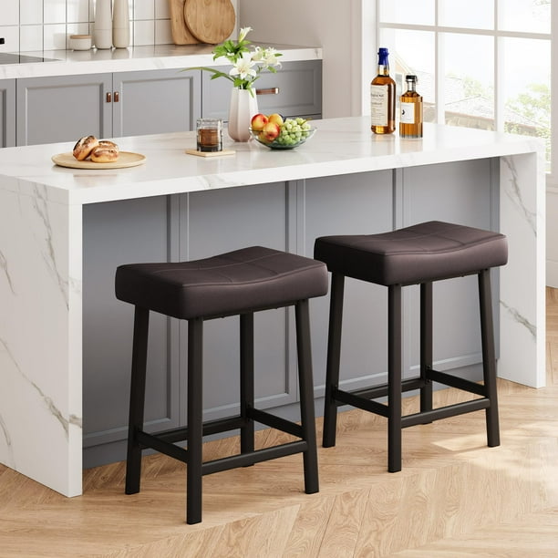 Yeshouse set de 2 taburetes de barra 24", cuero PU, patas de metal resistente, asiento tipo silla de montar, ideales para cocina, barra o comedor