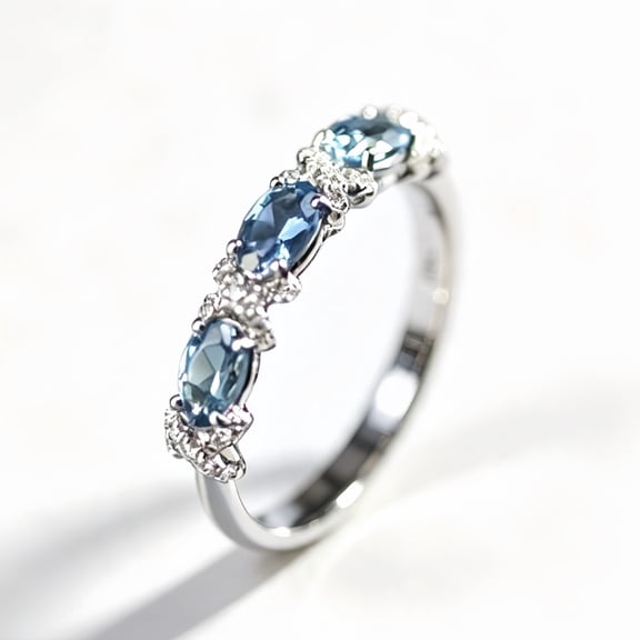 Simulated Aquamarine CZ Halo Dainty Open Ring for Women,Birthday Christmas Jewelry Gift for Wife Mother Girlfriend