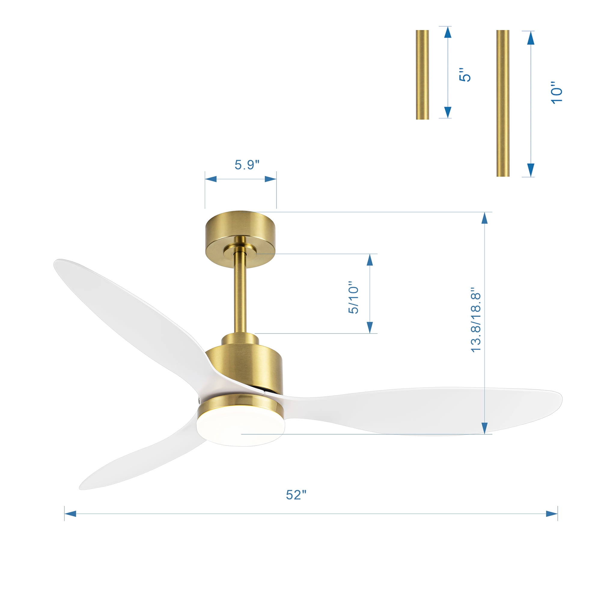 ALKAFY 52'' Gold & White LED Ceiling Fan with Remote, 3-CCT Adjustable & Reversible Motor for Home Rooms