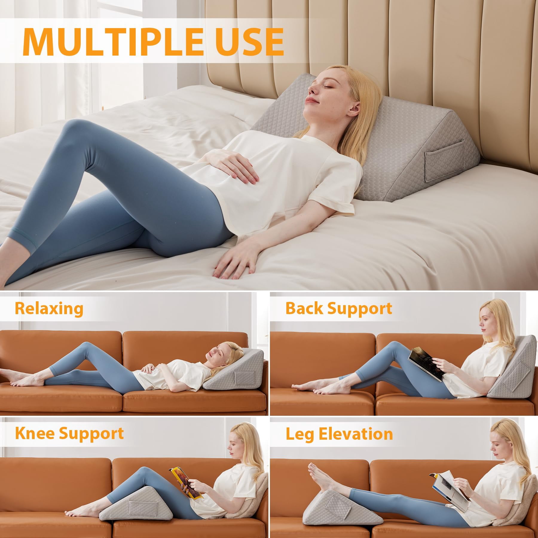 Pillow For Sleeping  8" Wedge To Elevate Leg Triangle Elevation Pillows After Grey